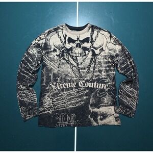 Xtreme Couture Thermal Long Sleeve Shirt Large Affliction Grunge Gothic Skulls